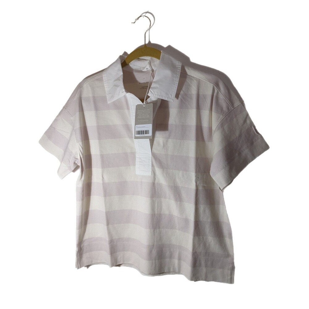 Everlane Cream Mauve Organic Cotton Striped Polo Top S The Shirt Casual Spring